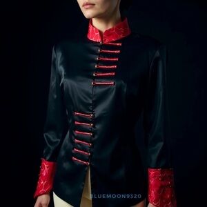 Stunning Asian Chinese Mandarin Style Black and Red Jacket Coat  M